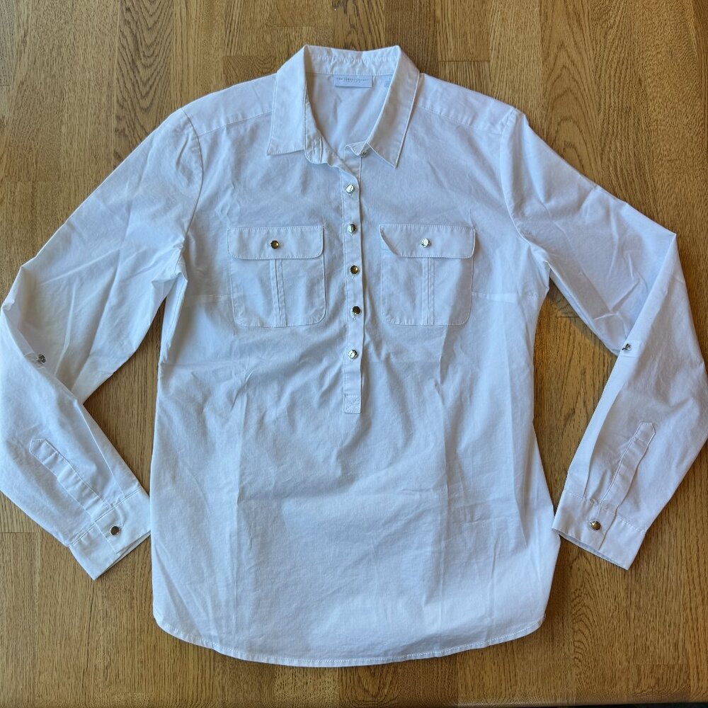 New York & Company White Half Button Up Top Size Small